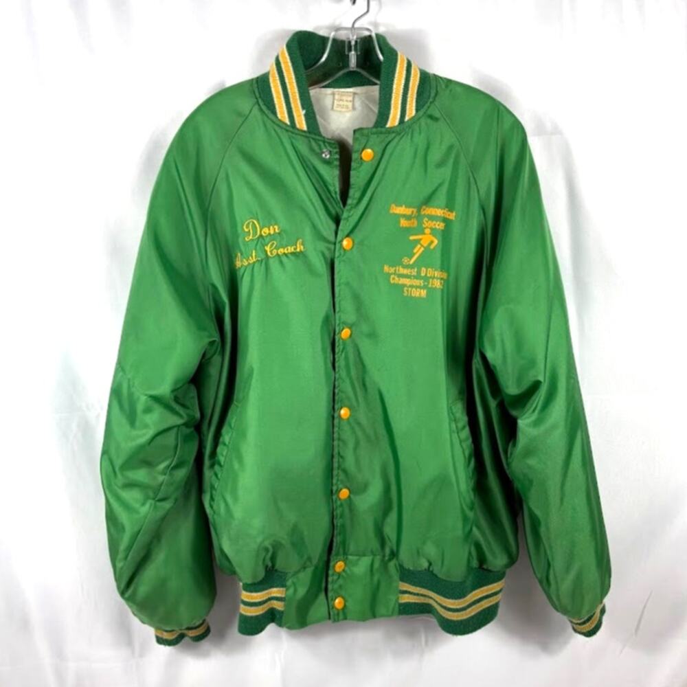 Vintage 1982 Youth Soccer Satin Jacket XL Danbury CT Lined